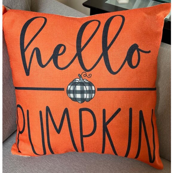 Throw Pillow Covers Orange Pumpkin Cottage Farmhouse Thanksgiving Fall Decor 18" - Picture 3 of 10